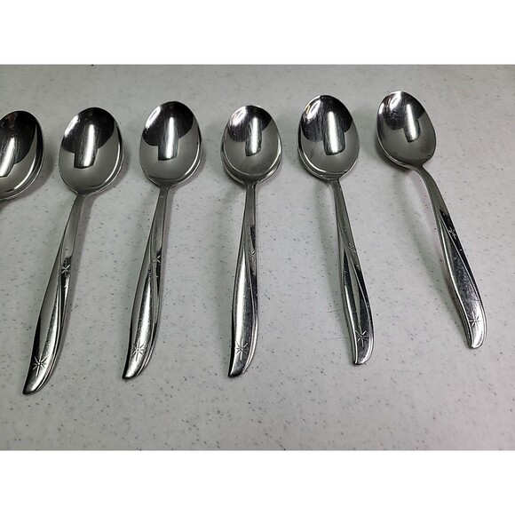 8 Pc Vintage MCM Oneida Community Atomic TWIN STAR Stainless Steel Tablespoons